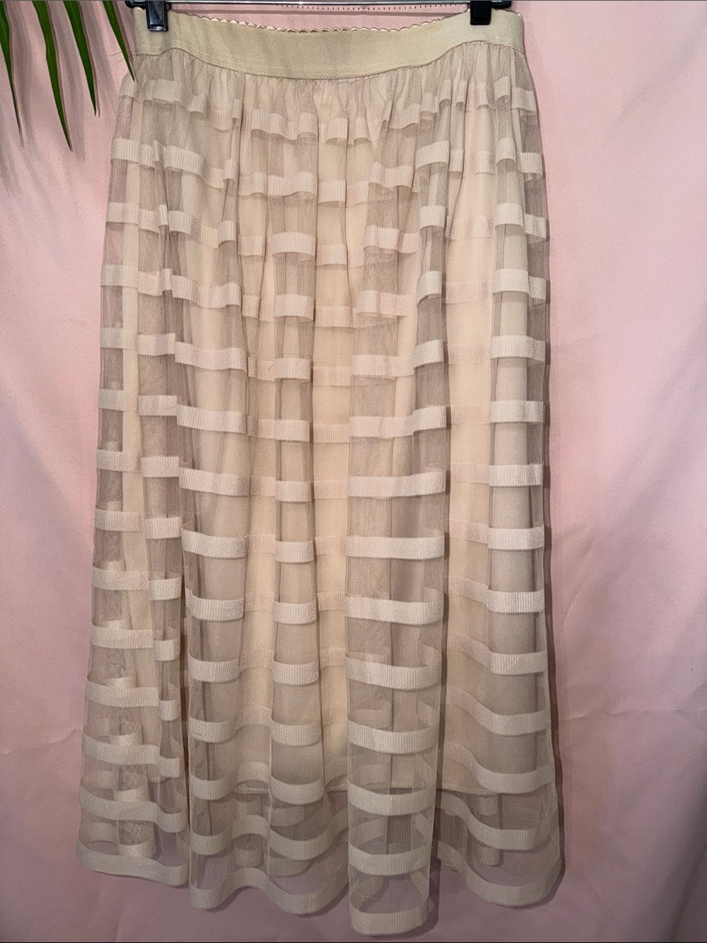 Metro Wear Cream Layered Sheer Midi Skirt